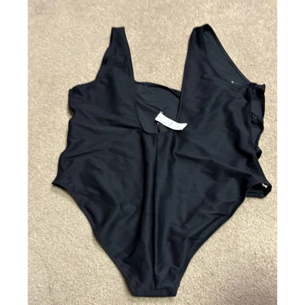 NWT J.Crew Ribbed Side Bow One Piece Swimsuit Black Size 24 Cruise Cutout